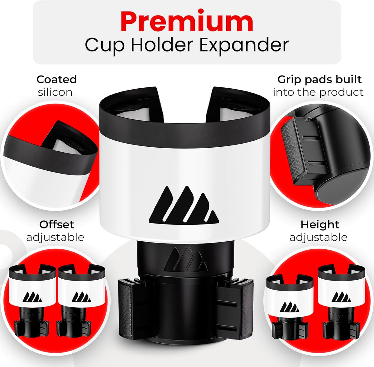 Integral Ultimate Car Cup Holder Expander with Adjustable Base & Organizer