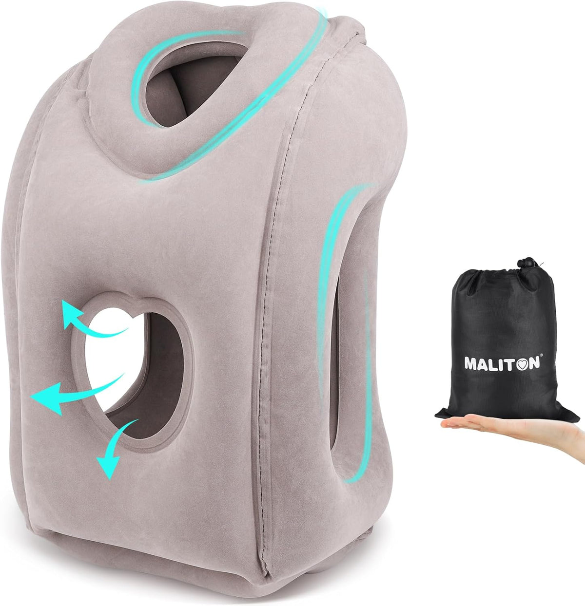 Inflatable Travel Pillow for Airplane Comfortable Sleeping, (Grey)