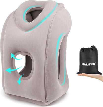 Inflatable Travel Pillow for Airplane Comfortable Sleeping, (Grey)