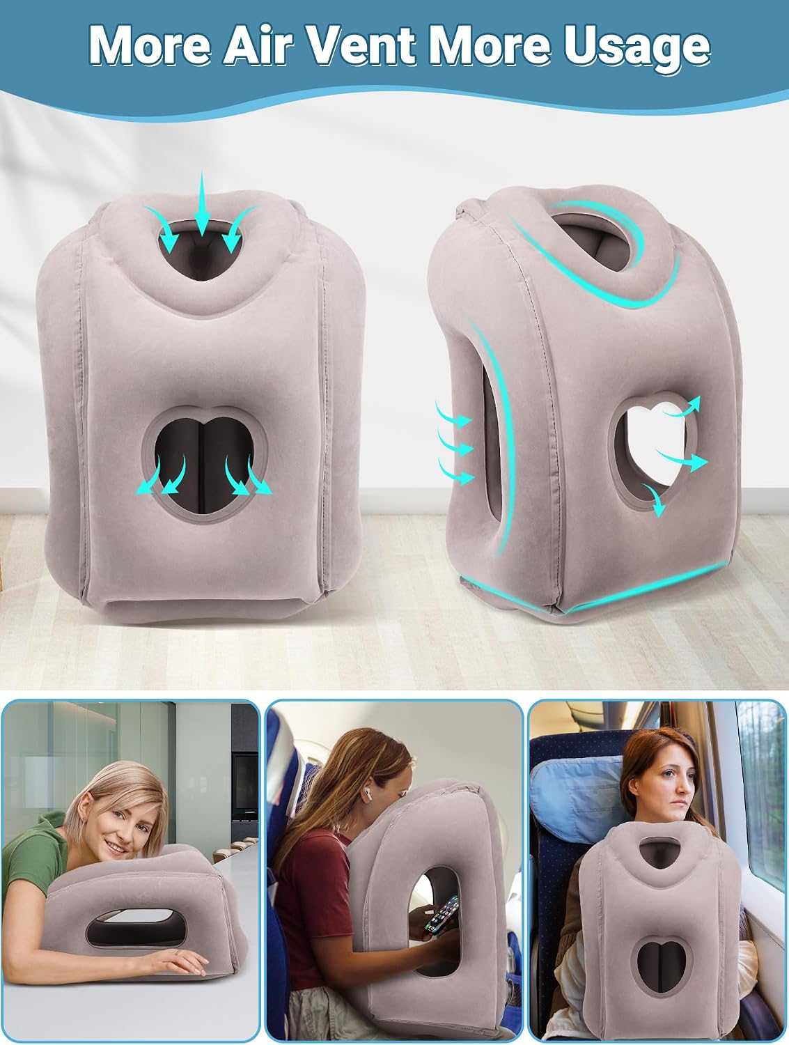 Inflatable Travel Pillow for Airplane Comfortable Sleeping, (Grey)