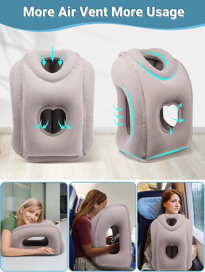 Inflatable Travel Pillow for Airplane Comfortable Sleeping, (Grey)
