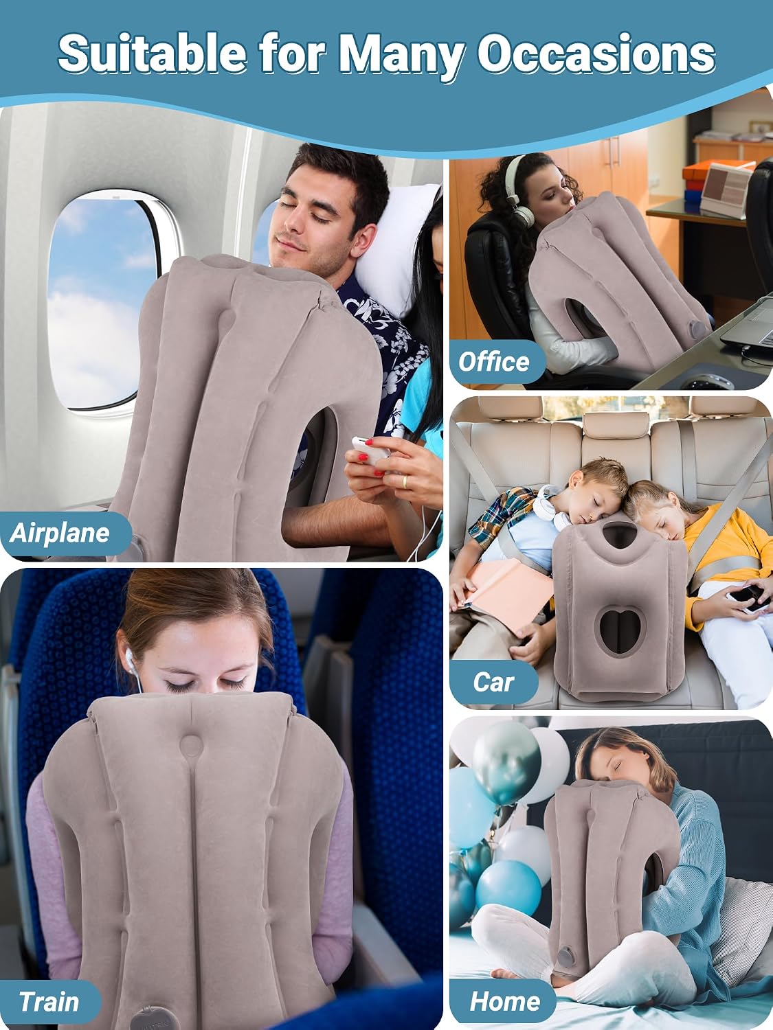 Inflatable Travel Pillow for Airplane Comfortable Sleeping, (Grey)