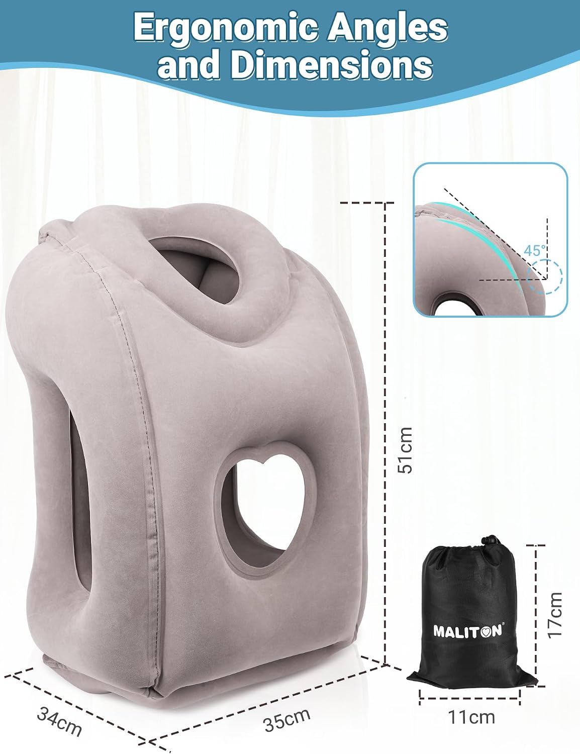 Inflatable Travel Pillow for Airplane Comfortable Sleeping, (Grey)