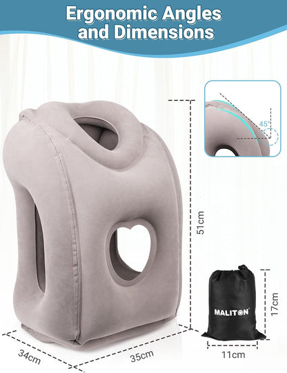Inflatable Travel Pillow for Airplane Comfortable Sleeping, (Grey)