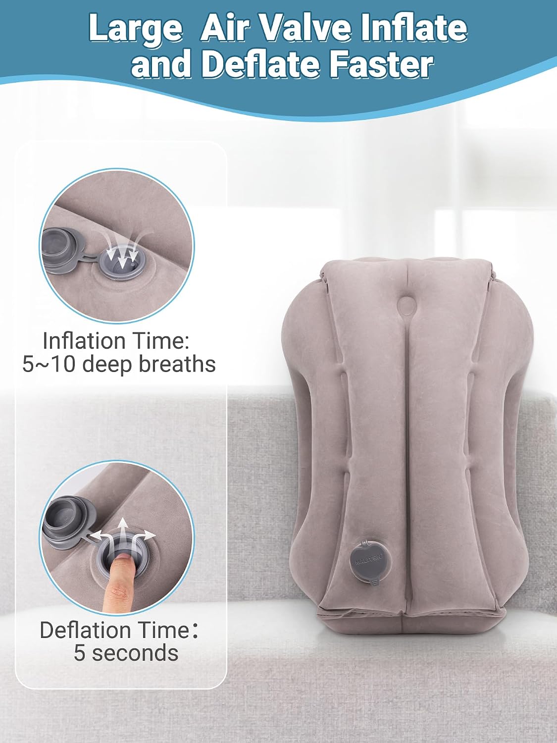 Inflatable Travel Pillow for Airplane Comfortable Sleeping, (Grey)