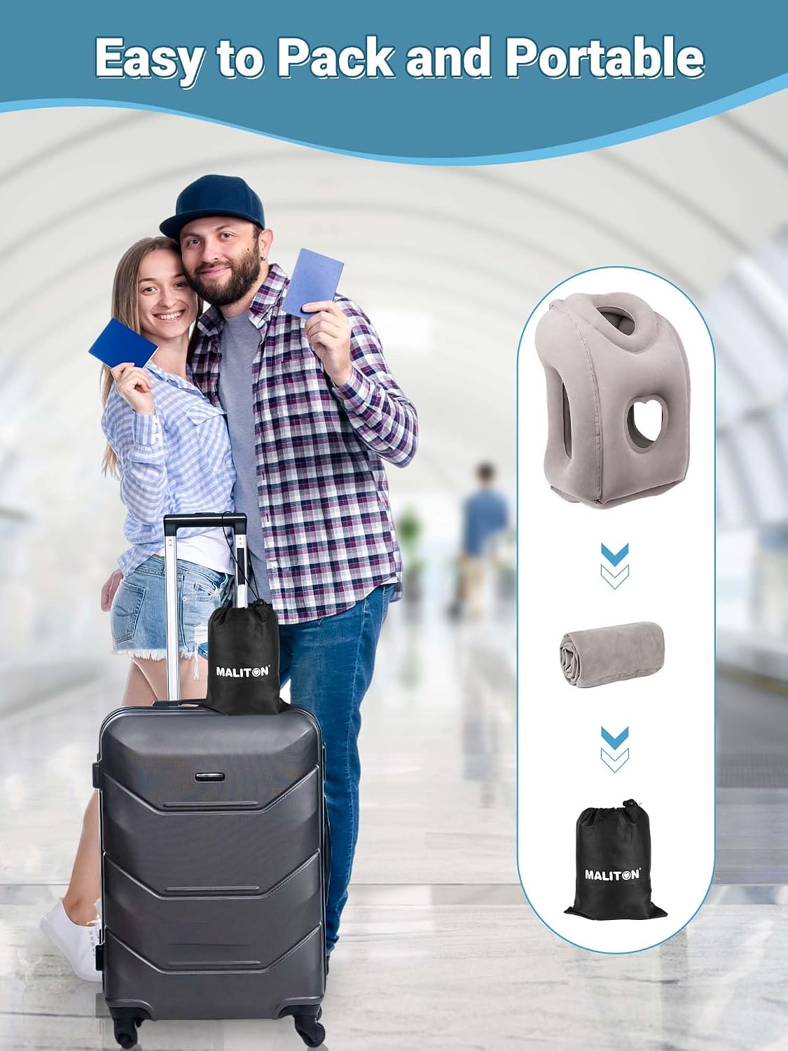 Inflatable Travel Pillow for Airplane Comfortable Sleeping, (Grey)