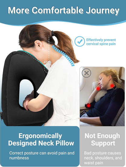 Inflatable Travel Pillow for Airplane Comfortable Sleeping, (Grey)