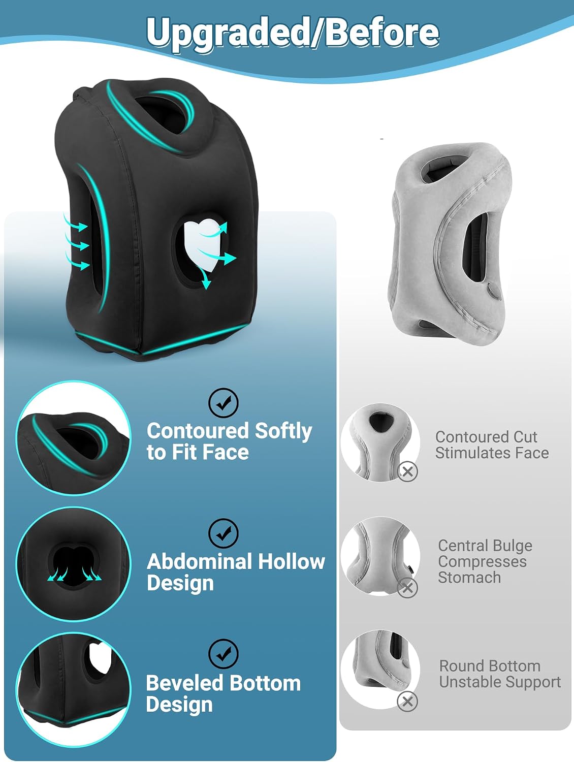 Inflatable Travel Pillow for Airplane Comfortable Sleeping, (Grey)