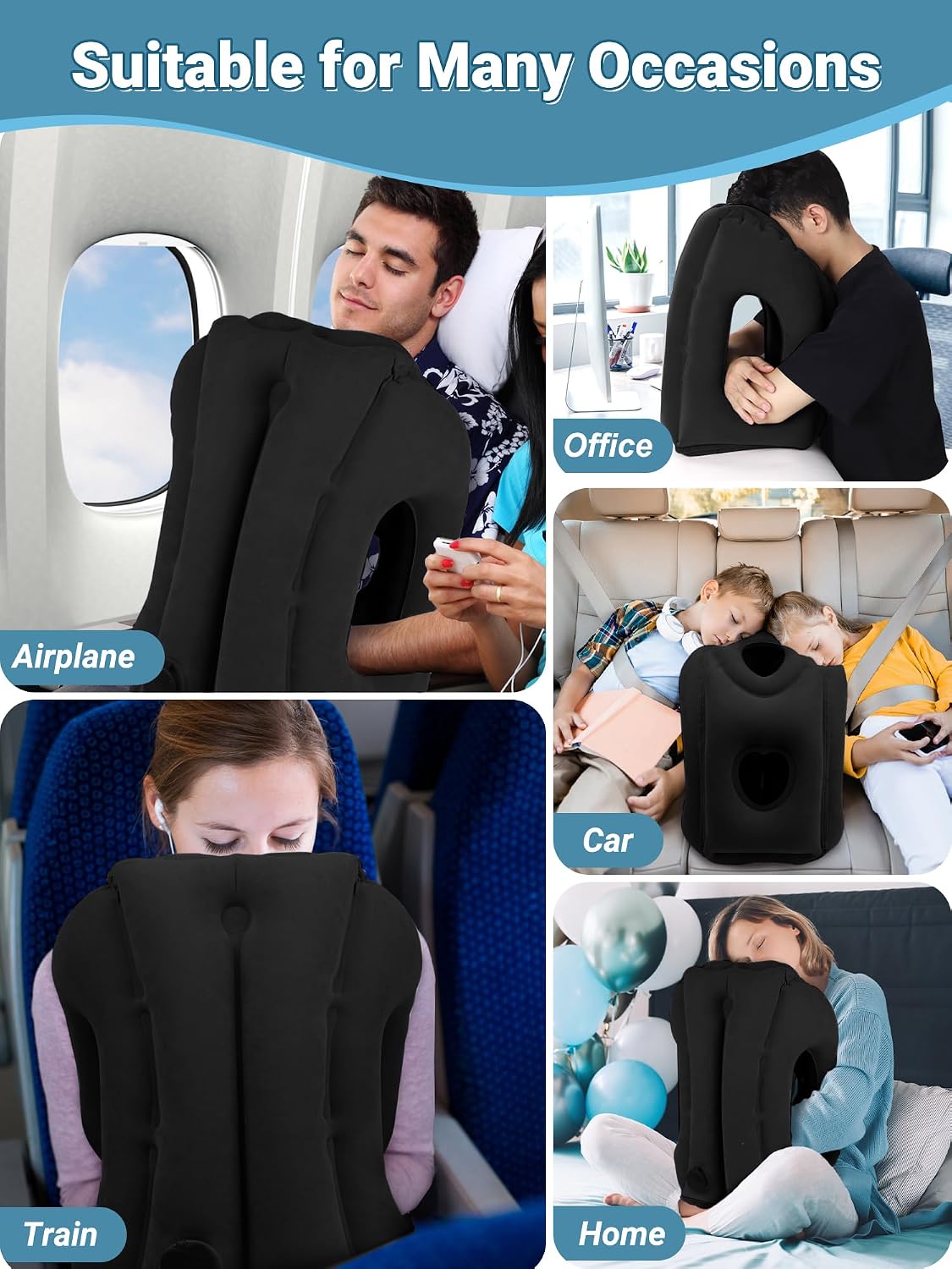 Inflatable Travel Pillow for Airplane Comfortable Sleeping, (Grey)
