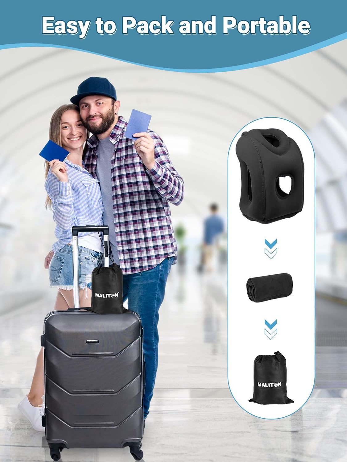 Inflatable Travel Pillow for Airplane Comfortable Sleeping, (Grey)