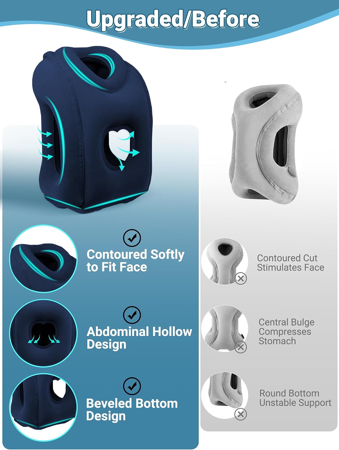 Inflatable Travel Pillow for Airplane Comfortable Sleeping, (Grey)