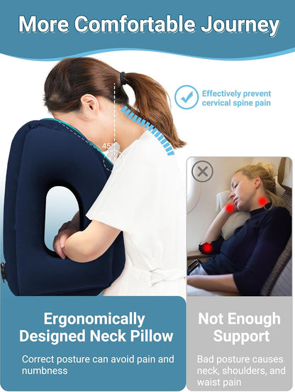Inflatable Travel Pillow for Airplane Comfortable Sleeping, (Grey)