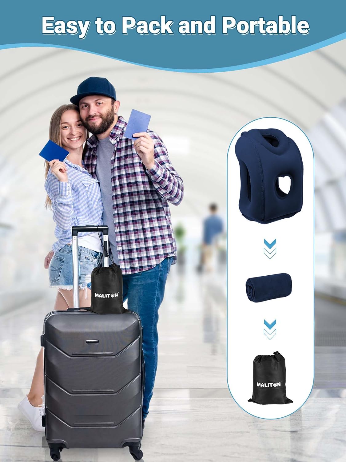 Inflatable Travel Pillow for Airplane Comfortable Sleeping, (Grey)