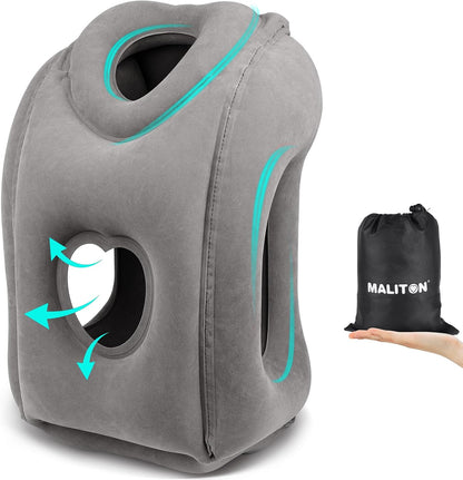 Inflatable Travel Pillow for Airplane Comfortable Sleeping, (Grey)
