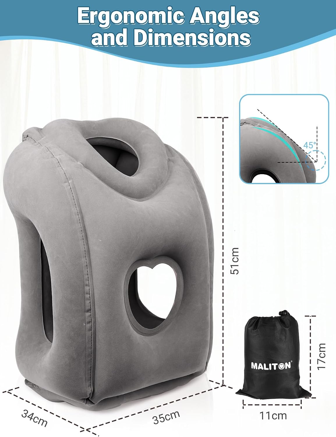 Inflatable Travel Pillow for Airplane Comfortable Sleeping, (Grey)