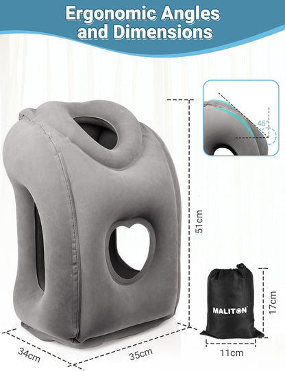 Inflatable Travel Pillow for Airplane Comfortable Sleeping, (Grey)