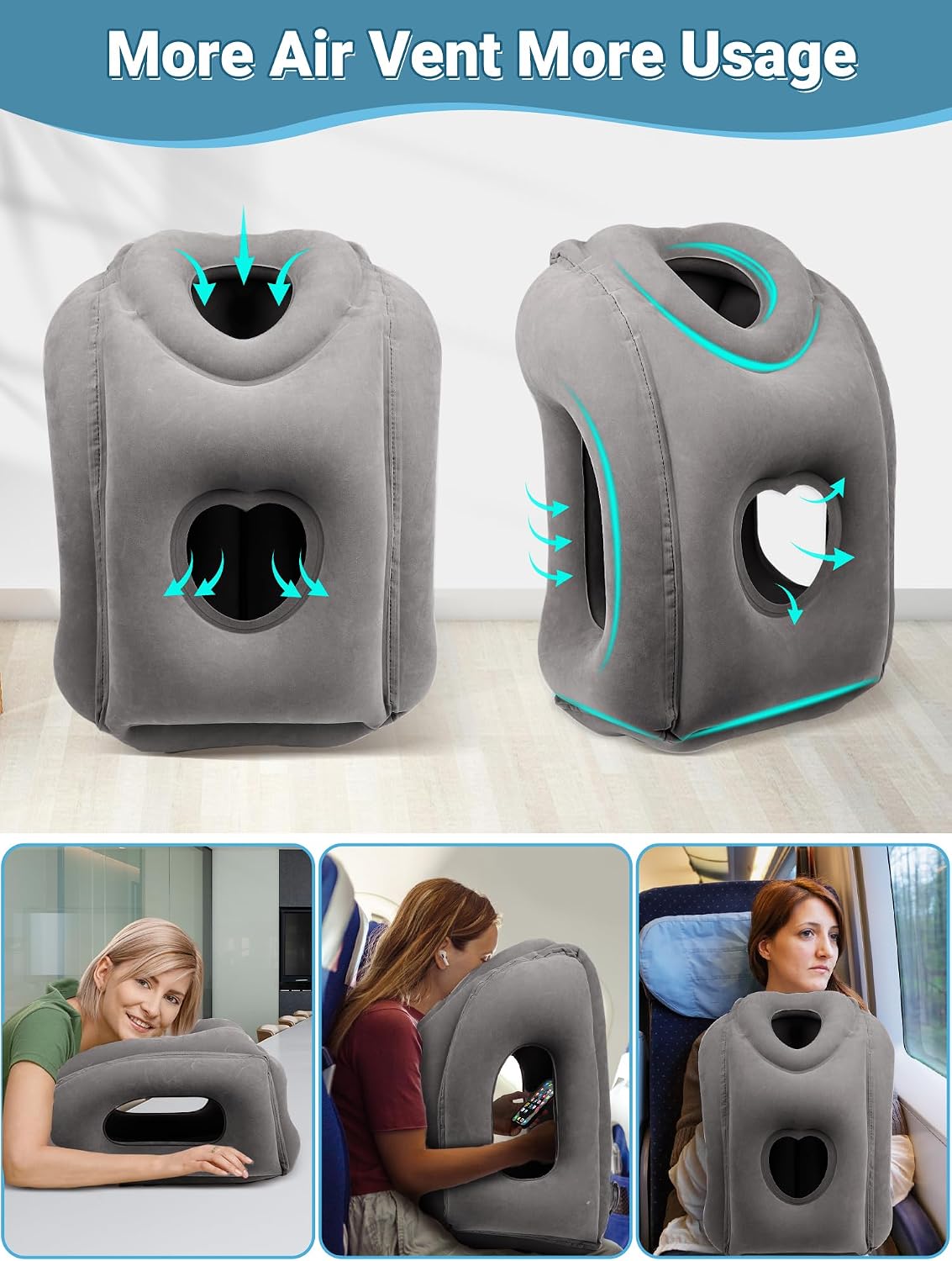 Inflatable Travel Pillow for Airplane Comfortable Sleeping, (Grey)