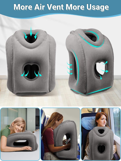 Inflatable Travel Pillow for Airplane Comfortable Sleeping, (Grey)