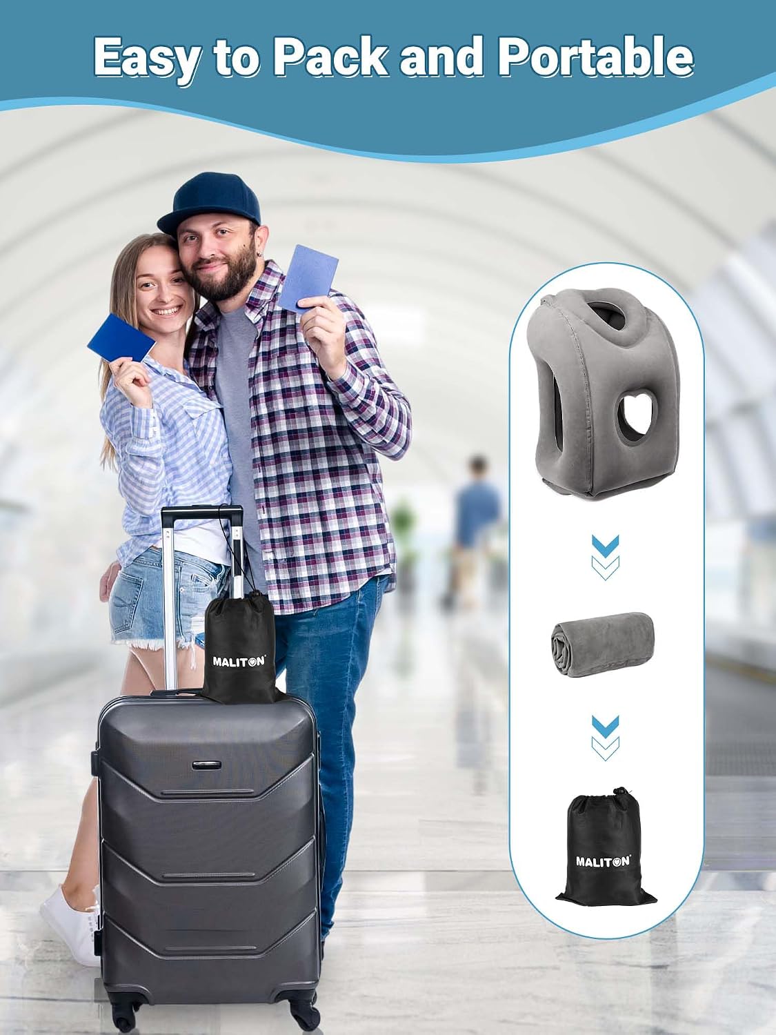 Inflatable Travel Pillow for Airplane Comfortable Sleeping, (Grey)