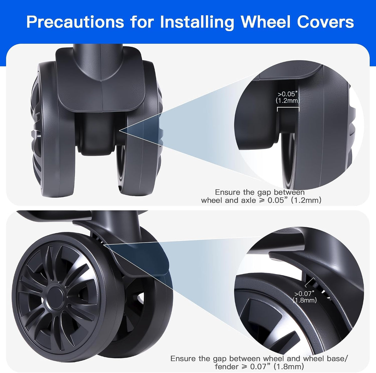24PCS Luggage Wheel Covers for Spinner Wheels, Silicone Suitcase Wheel Protectors, Wear-Resistant & Anti-Noise, Fits 2–2.4 Inch Wheels (Black)