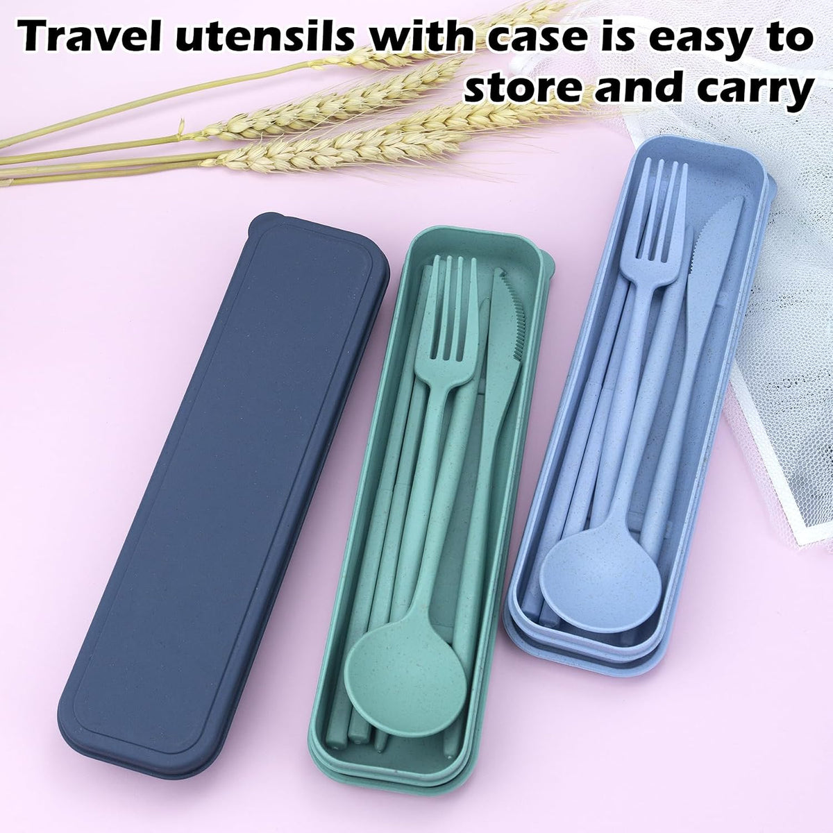 4 Sets Reusable Utensils Set with Case,Travel Utensils with Case,Reusable Utensils for Lunch Box accessories,Portable Chopsticks Knife Fork and Spoon Lunch Utensils Set for Travel Daily Use