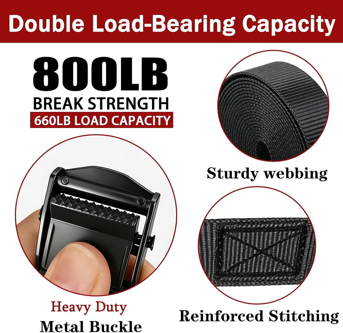 Lashing Straps with Buckles, 4Pack, 1 Inch × 5 Feet, Cargo Tie-Down Strap