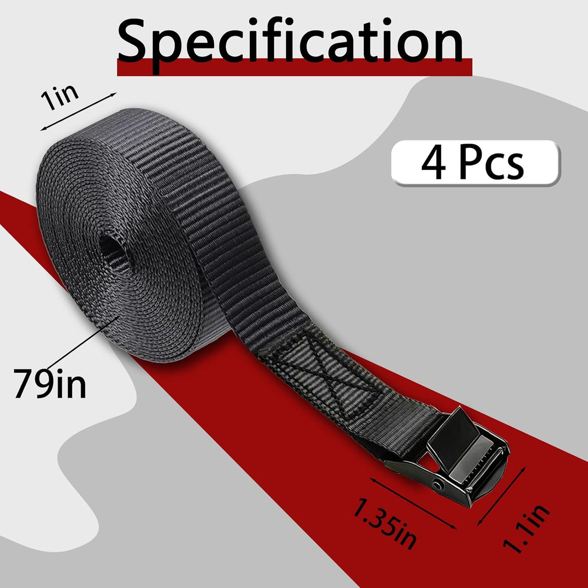 Lashing Straps with Buckles, 4Pack, 1 Inch × 5 Feet, Cargo Tie-Down Strap