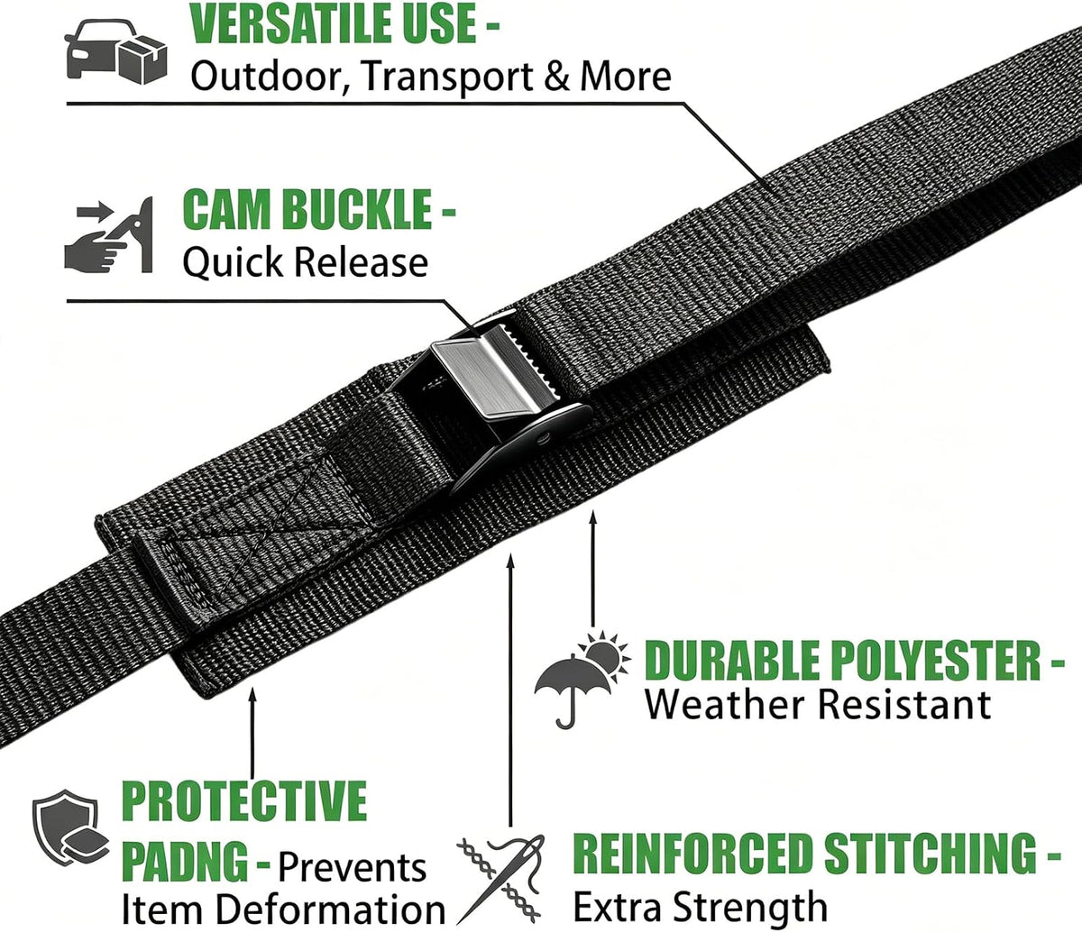 Lashing Straps with Buckles, 4Pack, 1 Inch × 5 Feet, Cargo Tie-Down Strap