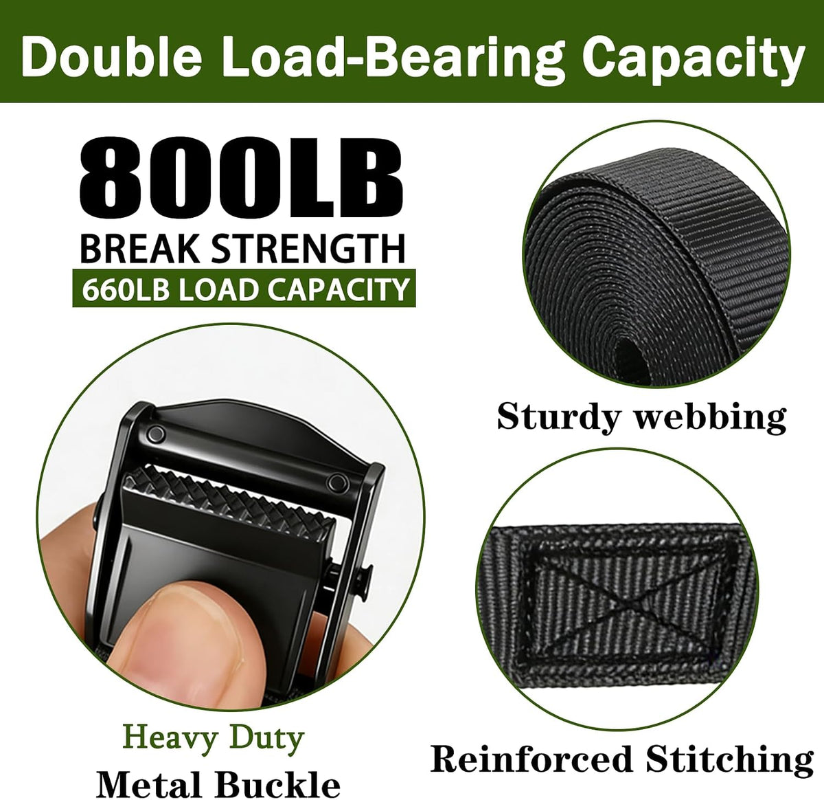 Lashing Straps with Buckles, 4Pack, 1 Inch × 5 Feet, Cargo Tie-Down Strap