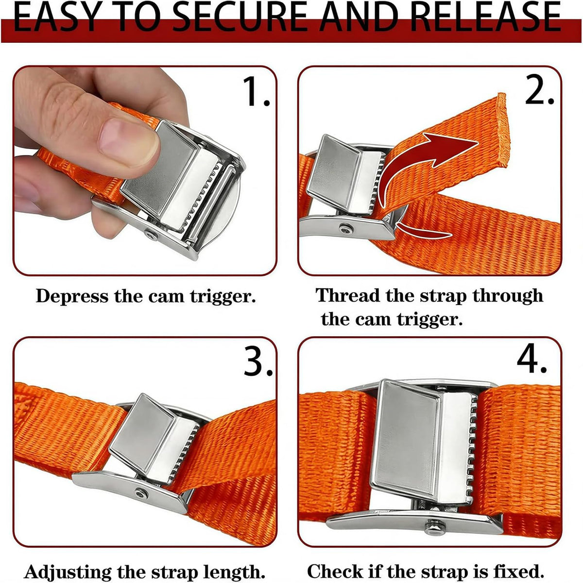 Lashing Straps with Buckles, 4Pack, 1 Inch × 5 Feet, Cargo Tie-Down Strap