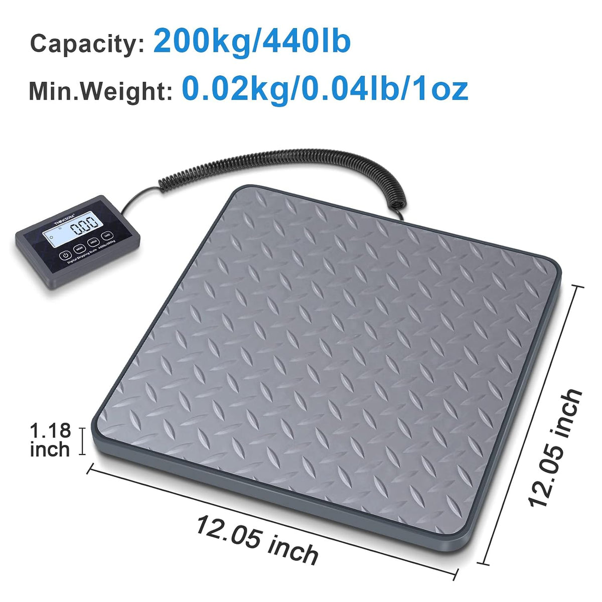 Shipping Scale, 440 lb x 1 oz Digital Postal Scale, Hold & Tare