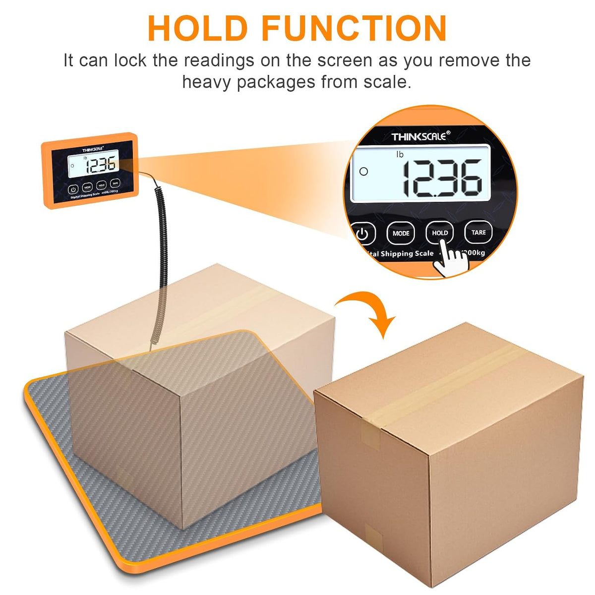 Shipping Scale, 440 lb x 1 oz Digital Postal Scale, Hold & Tare