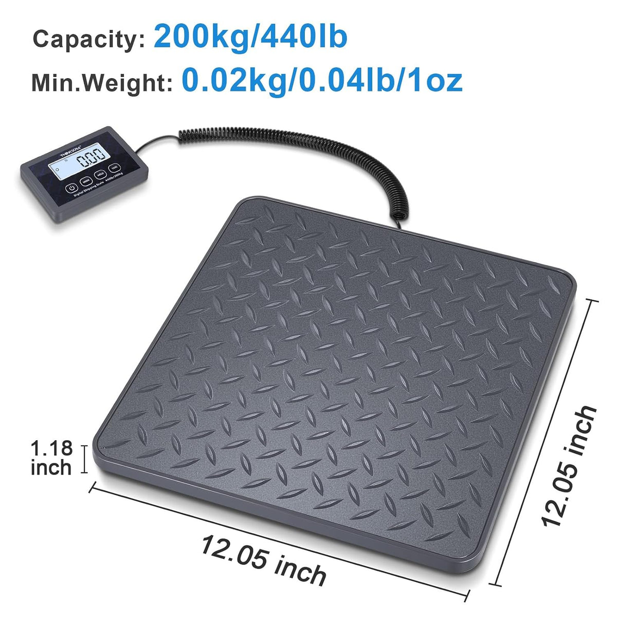 Shipping Scale, 440 lb x 1 oz Digital Postal Scale, Hold & Tare