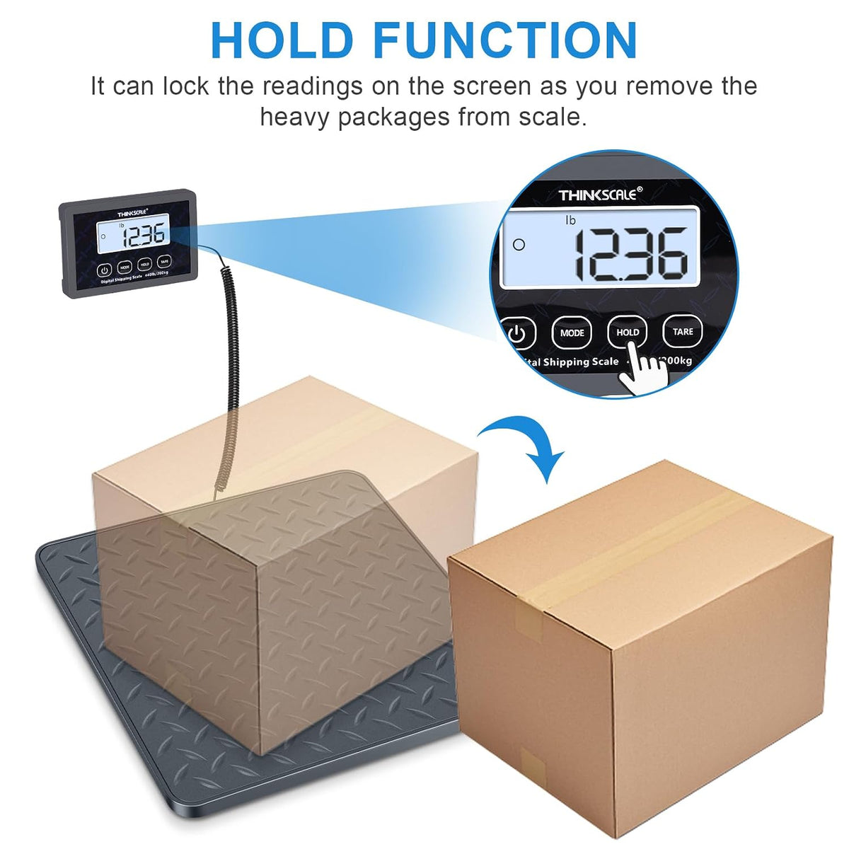 Shipping Scale, 440 lb x 1 oz Digital Postal Scale, Hold & Tare