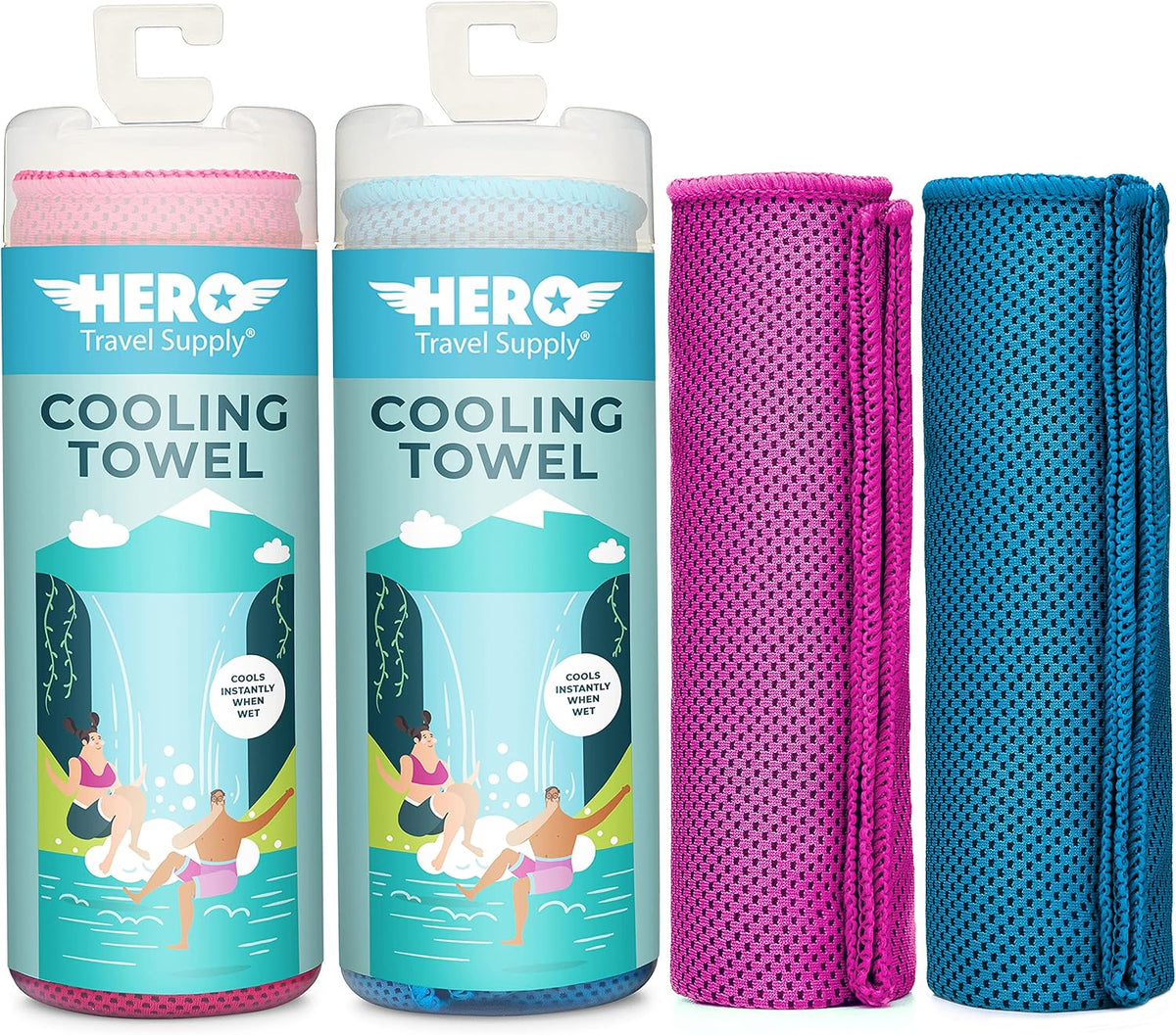 Hero Cooling Towels for Neck & Face (2 Pack), Microfiber Towels for Travel