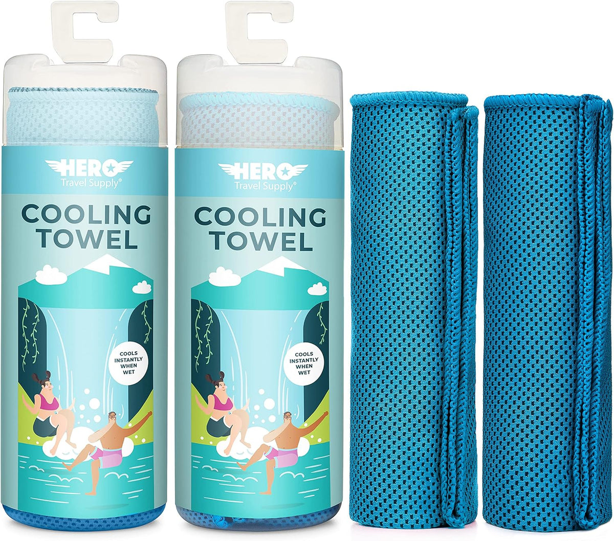 Hero Cooling Towels for Neck & Face (2 Pack), Microfiber Towels for Travel