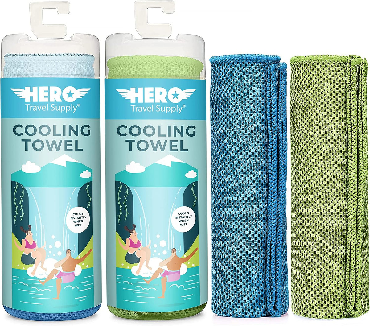 Hero Cooling Towels for Neck & Face (2 Pack), Microfiber Towels for Travel