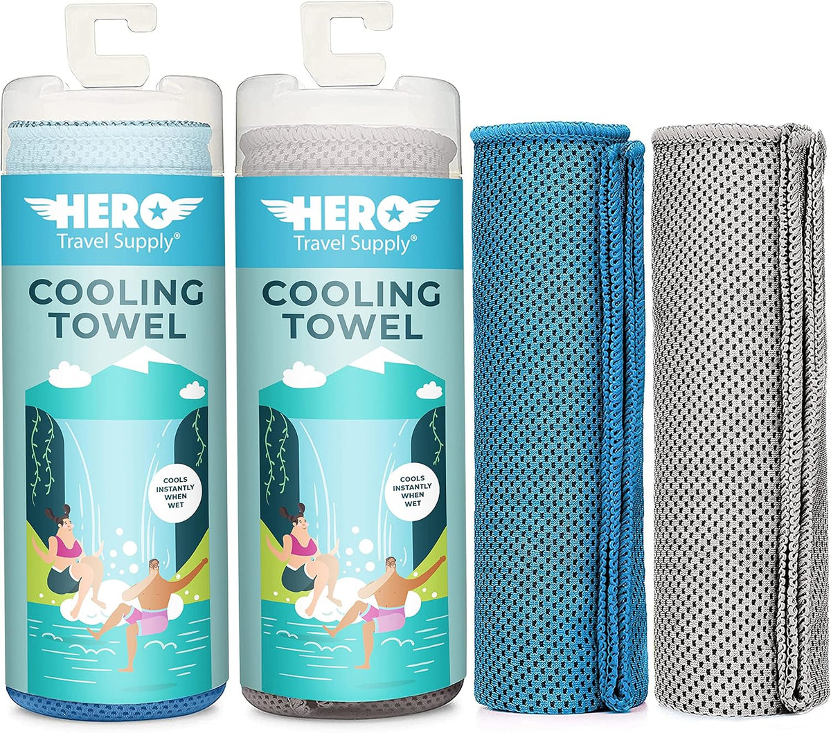 Hero Cooling Towels for Neck & Face (2 Pack), Microfiber Towels for Travel