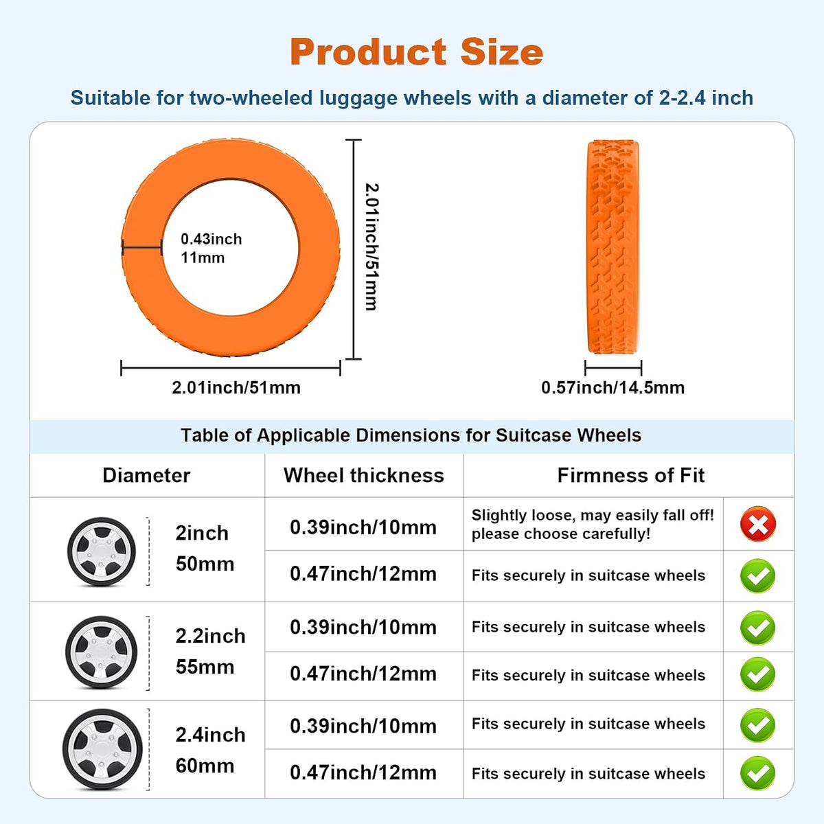 8 Pack Luggage Wheel Covers for 2-2.4" Luggage Wheel Protectors,Black
