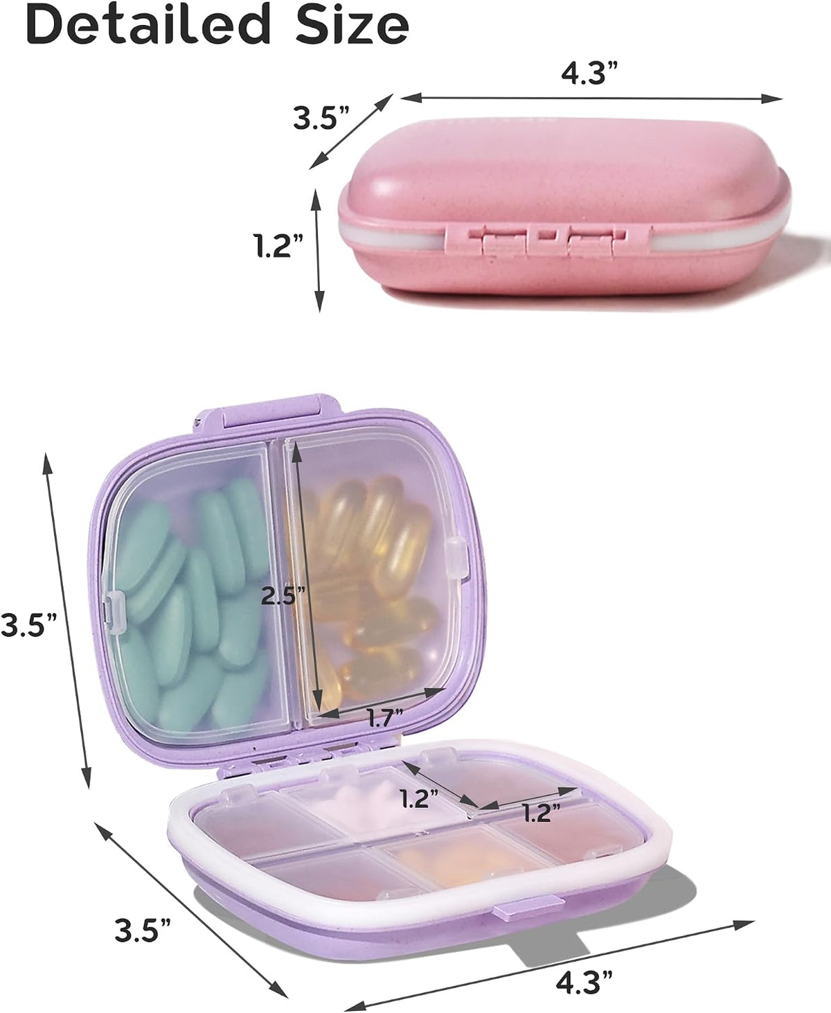 3 Pack Travel Pill Organizer, 8 Compartments Pill Box