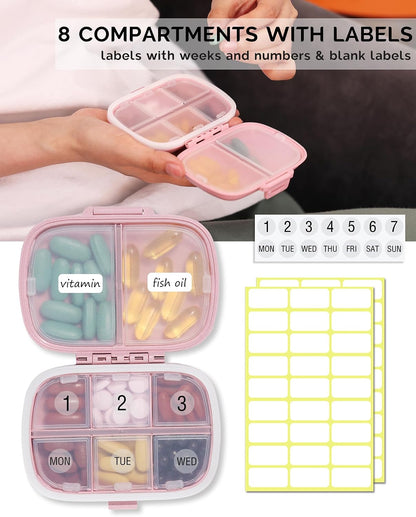 3 Pack Travel Pill Organizer, 8 Compartments Pill Box