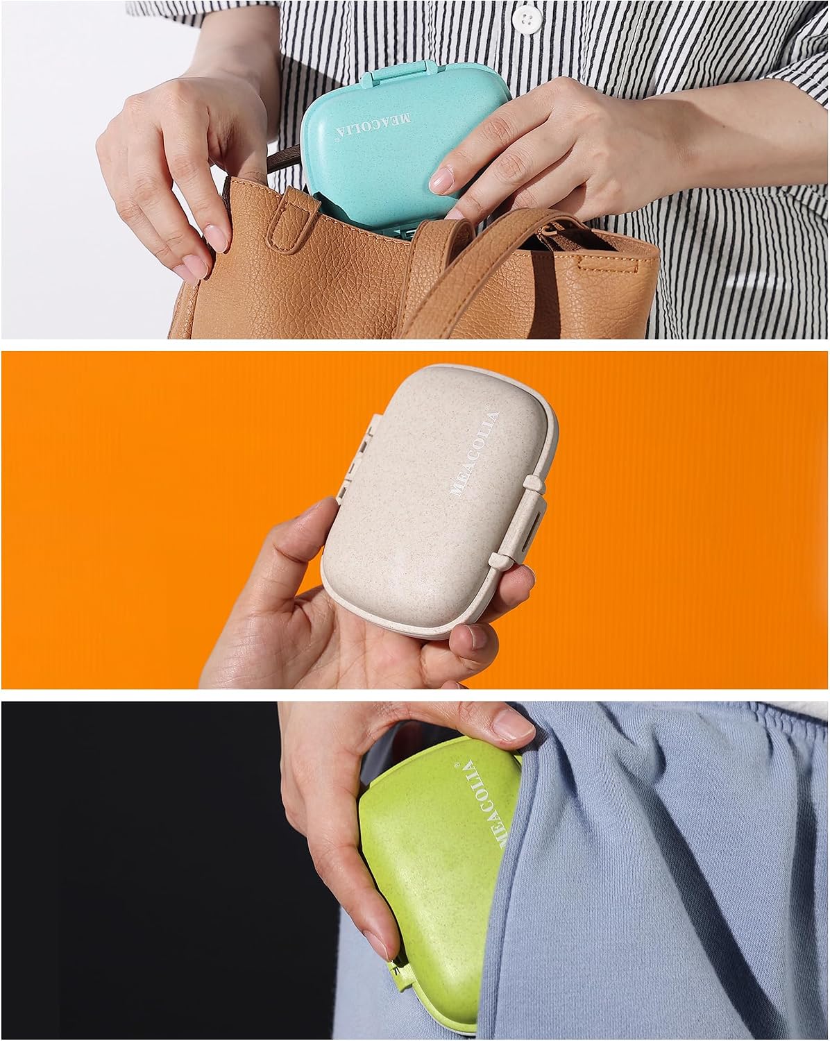 3 Pack Travel Pill Organizer, 8 Compartments Pill Box