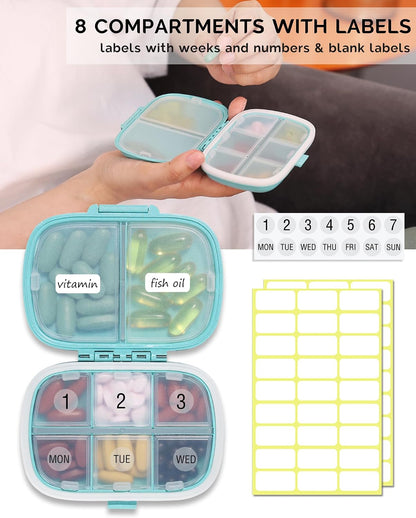 3 Pack Travel Pill Organizer, 8 Compartments Pill Box
