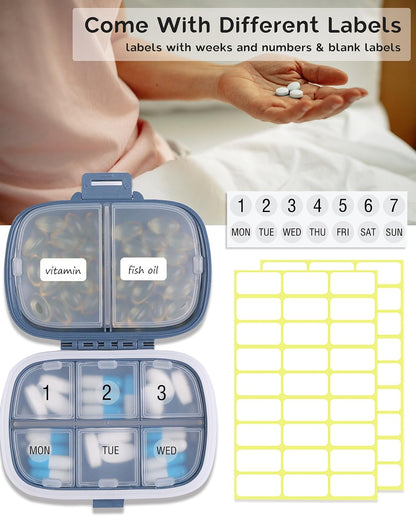 3 Pack Travel Pill Organizer, 8 Compartments Pill Box