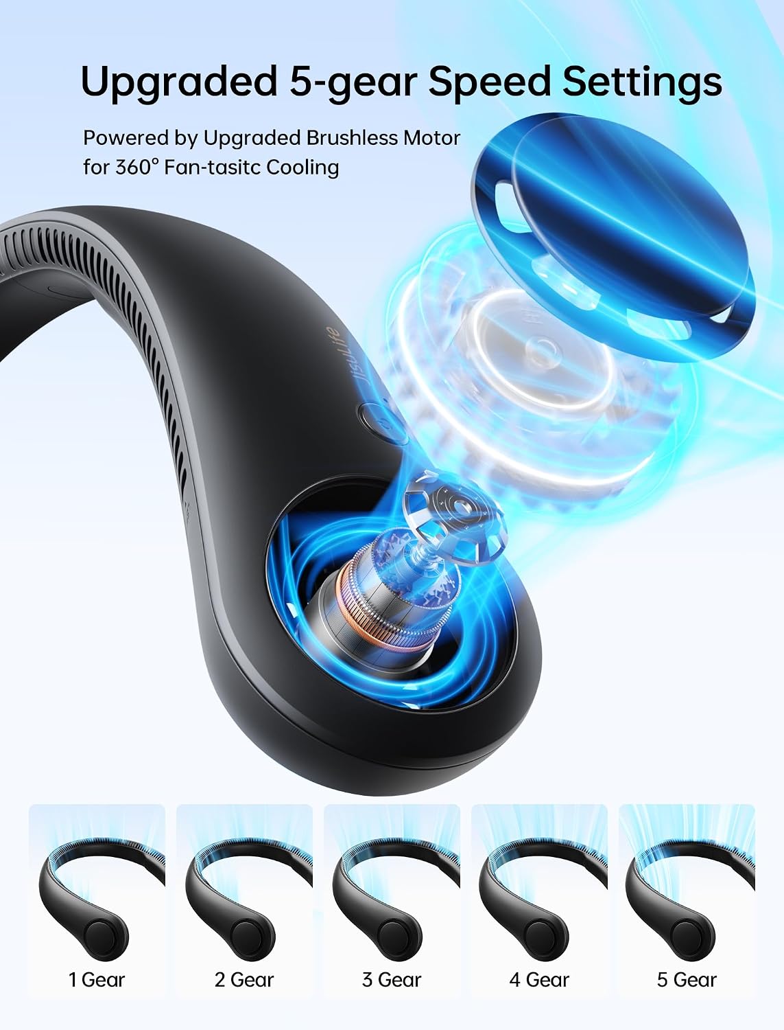 JISULIFE Portable Neck Fan, Hands Free Bladeless Fan, 5 Speeds, 4000 mAh