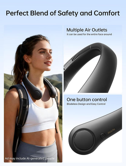 JISULIFE Portable Neck Fan, Hands Free Bladeless Fan, 5 Speeds, 4000 mAh