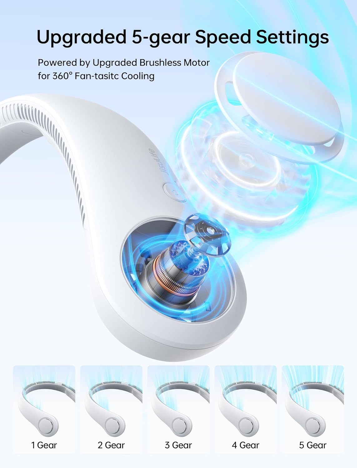 JISULIFE Portable Neck Fan, Hands Free Bladeless Fan, 5 Speeds, 4000 mAh