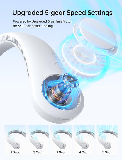 JISULIFE Portable Neck Fan, Hands Free Bladeless Fan, 5 Speeds, 4000 mAh