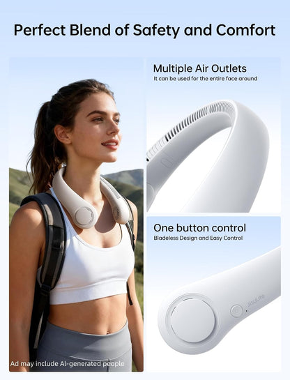 JISULIFE Portable Neck Fan, Hands Free Bladeless Fan, 5 Speeds, 4000 mAh