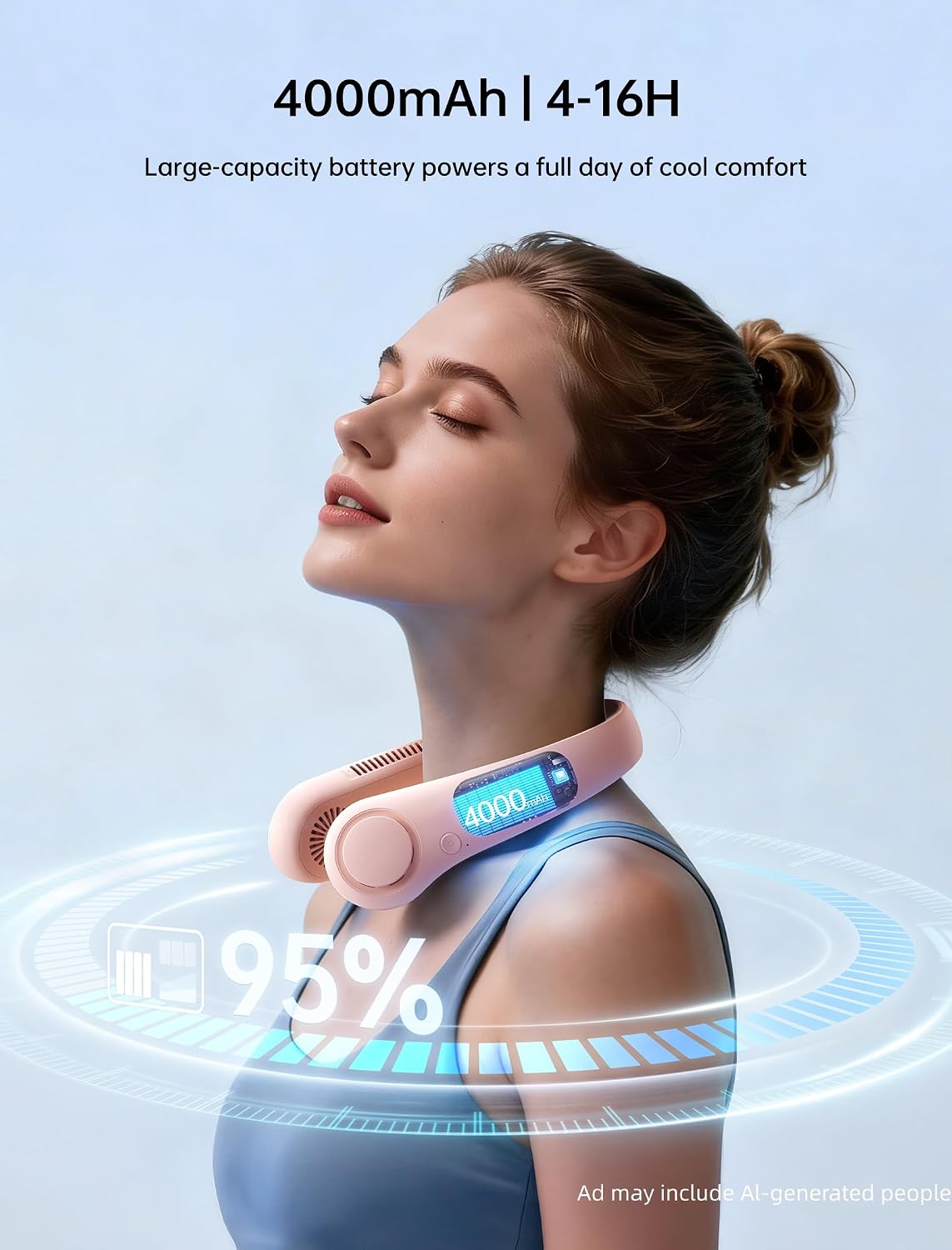 JISULIFE Portable Neck Fan, Hands Free Bladeless Fan, 5 Speeds, 4000 mAh